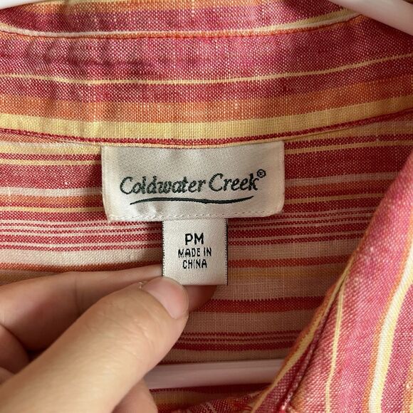 Coldwater Creek Linen Shirt Womens PM Pink Roll-Tab Boho Relaxed Casual Coastal - Picture 3 of 9